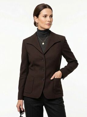 Rene Lezard Womens Italian Wool Tailored Blazer Brown Structured Size 38 US 6